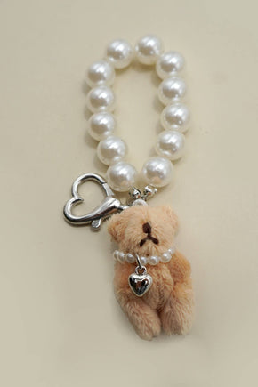Tan Bear Pearl Bag Charm Keychain