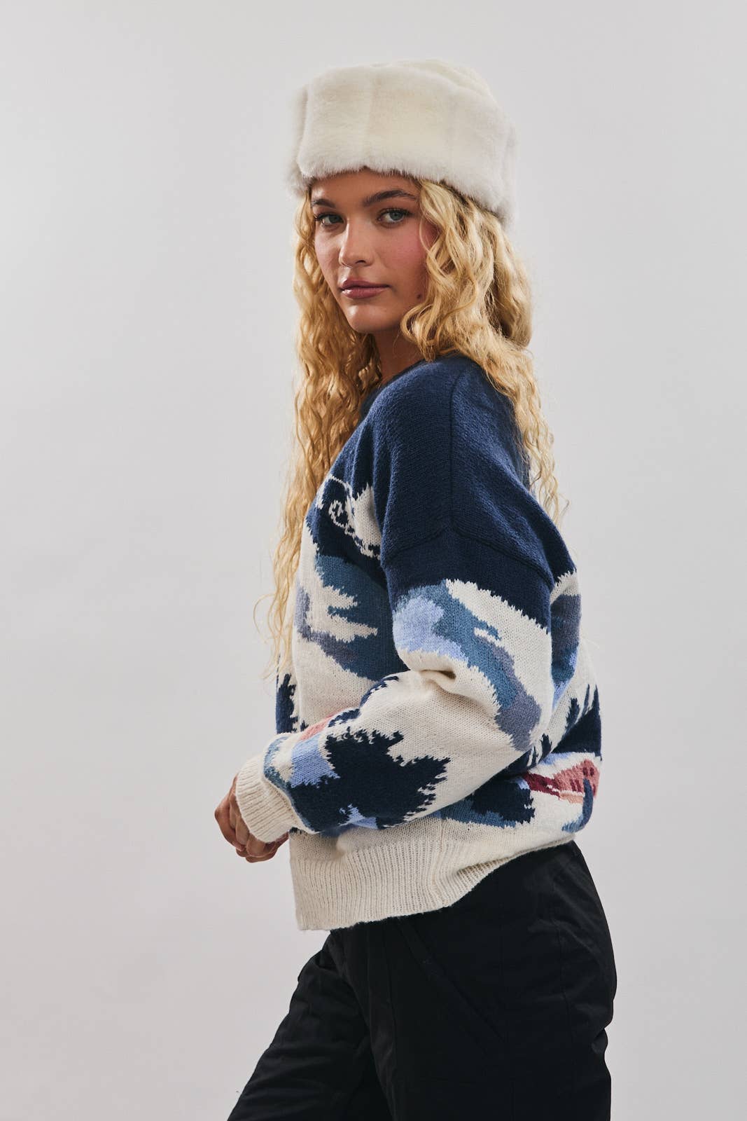 Navy Ski Village Graphic Sweater