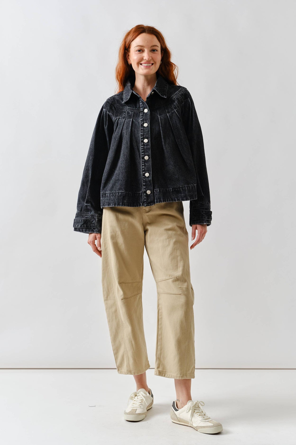 Washed Black Pleated Denim Jacket