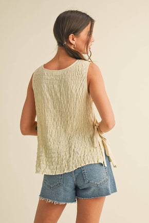 Custard Cream Crinkle Texture Side Tying Tank