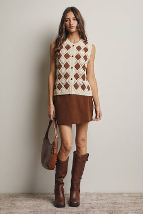 Black Crochet Diamond Pattern Vest