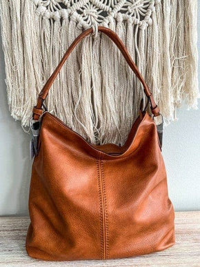 Mocha Side Metal Accent Hobo Bag