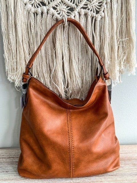 Mocha Side Metal Accent Hobo Bag