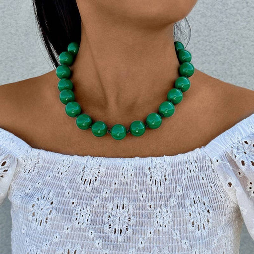 Green Boho Chunky Colorful Beaded Statement Necklace