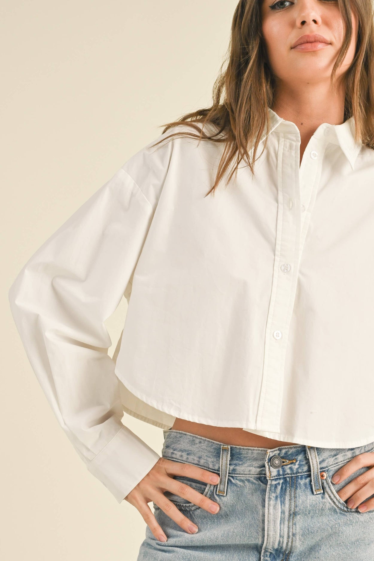 White Cropped Button Down Top