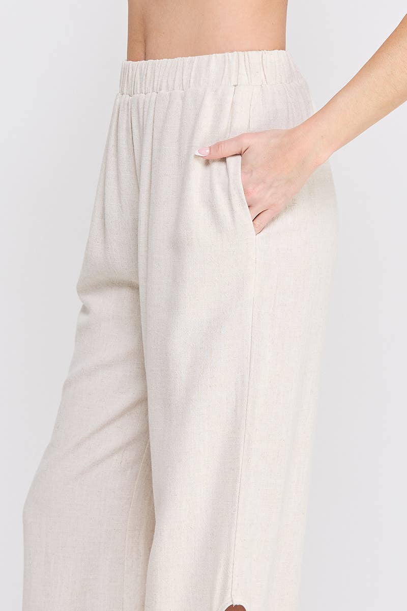 Soft Linen Cherry Embroidered Pants