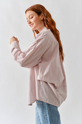 Pink Oversized Stripe Structured Shirt