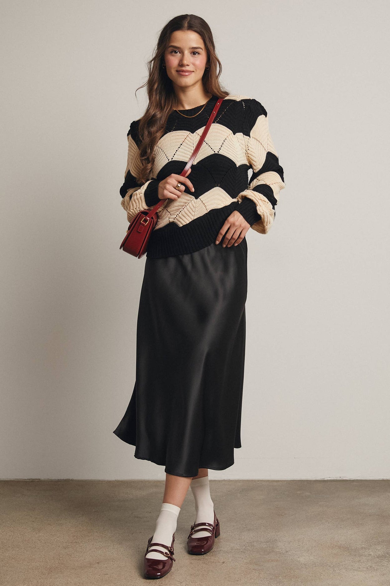 Black Wave Knit Chevron Pullover