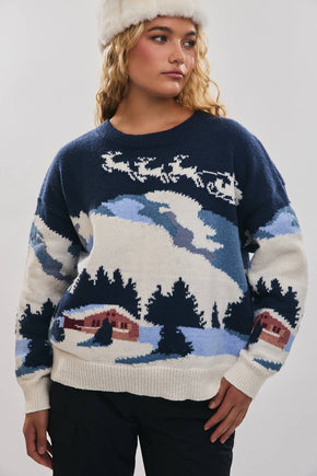 Navy Ski Village Graphic Sweater