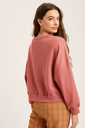 Deep Rose Henley Button Soft Knit Top