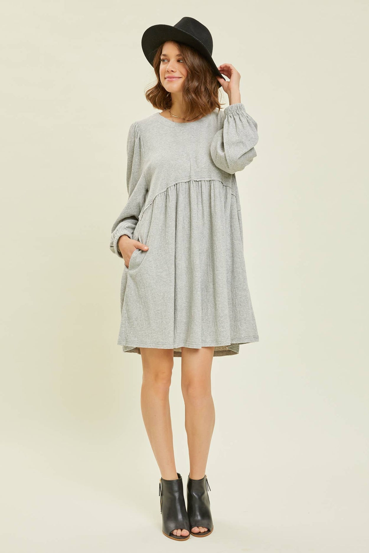 Plus Heather Grey Knit Babydoll Dress