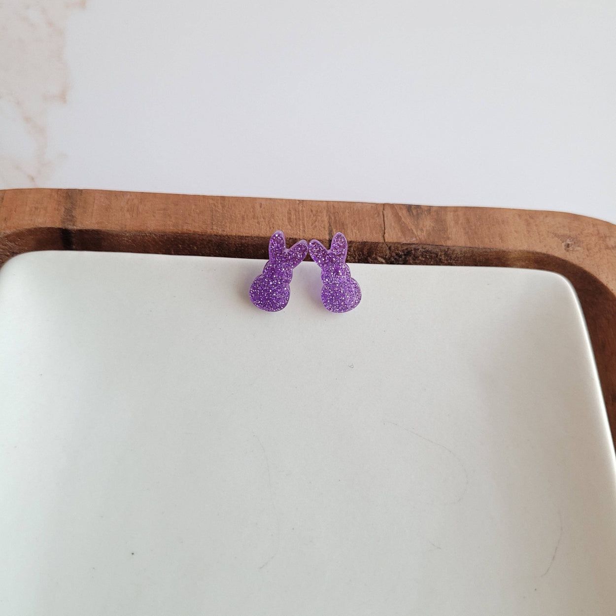 Purple Glitter Bunny Studs