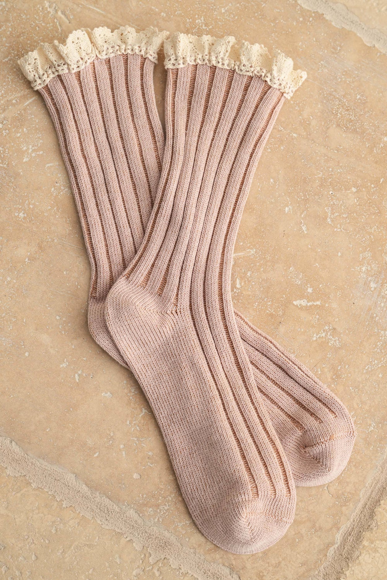 Mauve Crochet Trim Socks