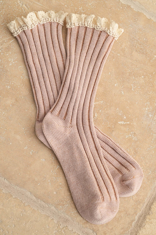 Mauve Crochet Trim Socks