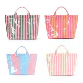 Pink & Green Large Striped Vinyl Tote Bag