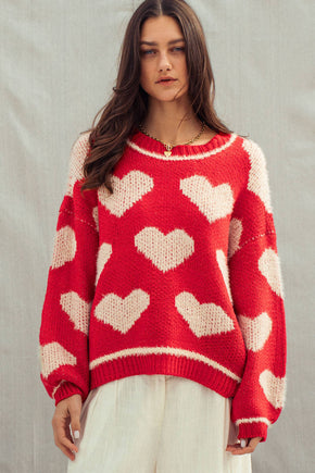 Red Oversized Heart Sweater