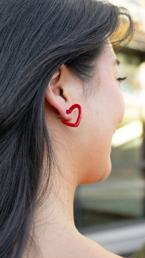 Red Mini Heart Hoops