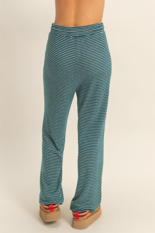 Green & Cream Striped Drawstring Lounge Pants