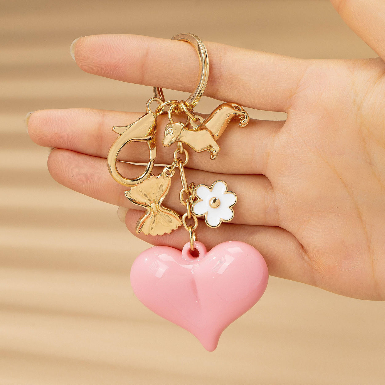 Gold Bag Charm Heart Keychain