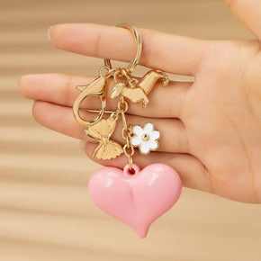 Gold Bag Charm Heart Keychain