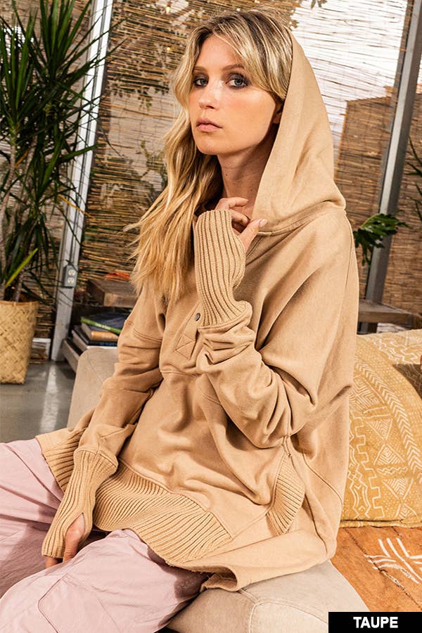 Cream French Terry Oversized Solid Hoodie Top