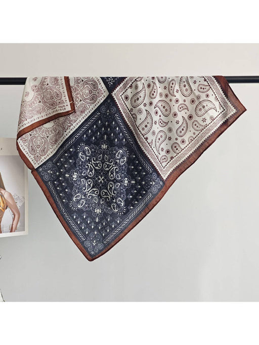 Navy Blue Vintage Elegant Paisley Patchwork Square Scarf