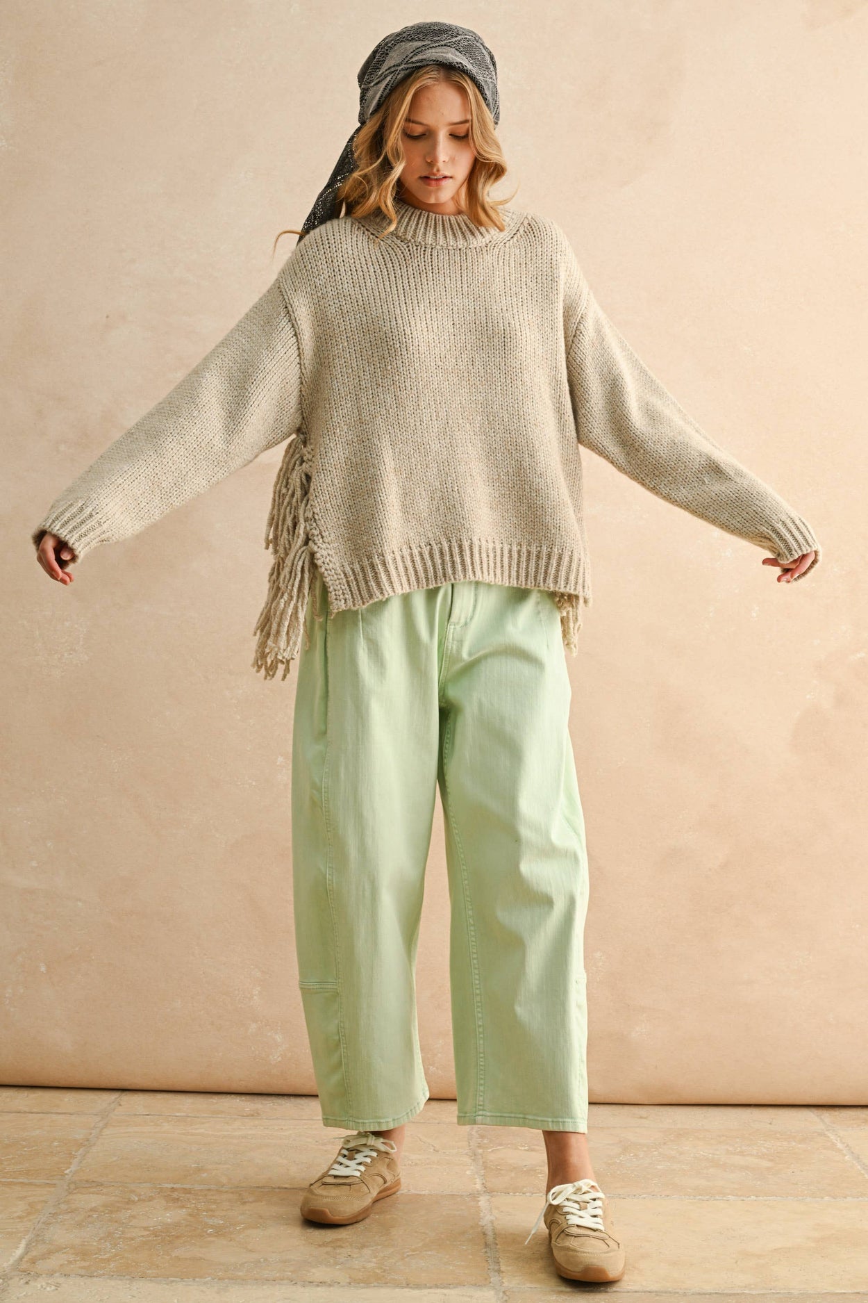 Stone Fringe On The Side Sweater