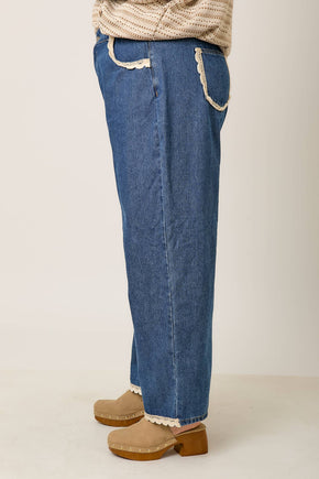 Plus Denim Jeans With Crochet Trim