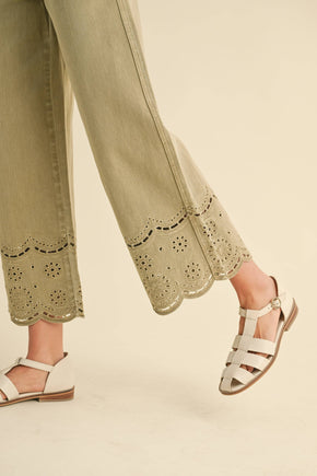 Washed Olive Embroidery Bottom Pants