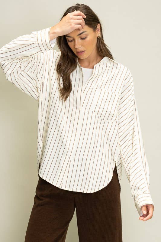 Brown Sophisticated Stripe Blouse
