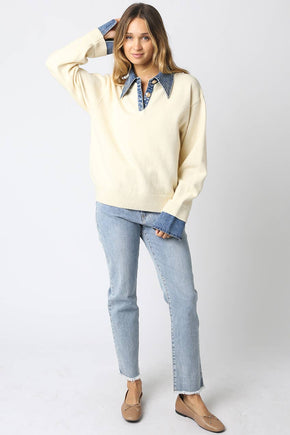 Ivory Emely Contrast Knit Top