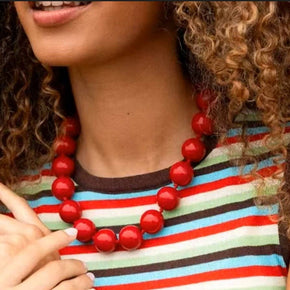 Red Boho Chunky Colorful Beaded Statement Necklace