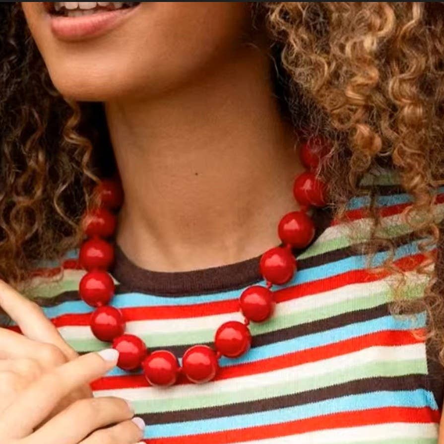 Red Boho Chunky Colorful Beaded Statement Necklace