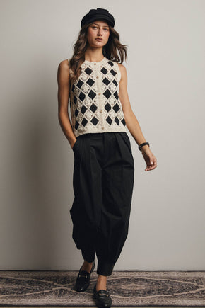 Black Crochet Diamond Pattern Vest
