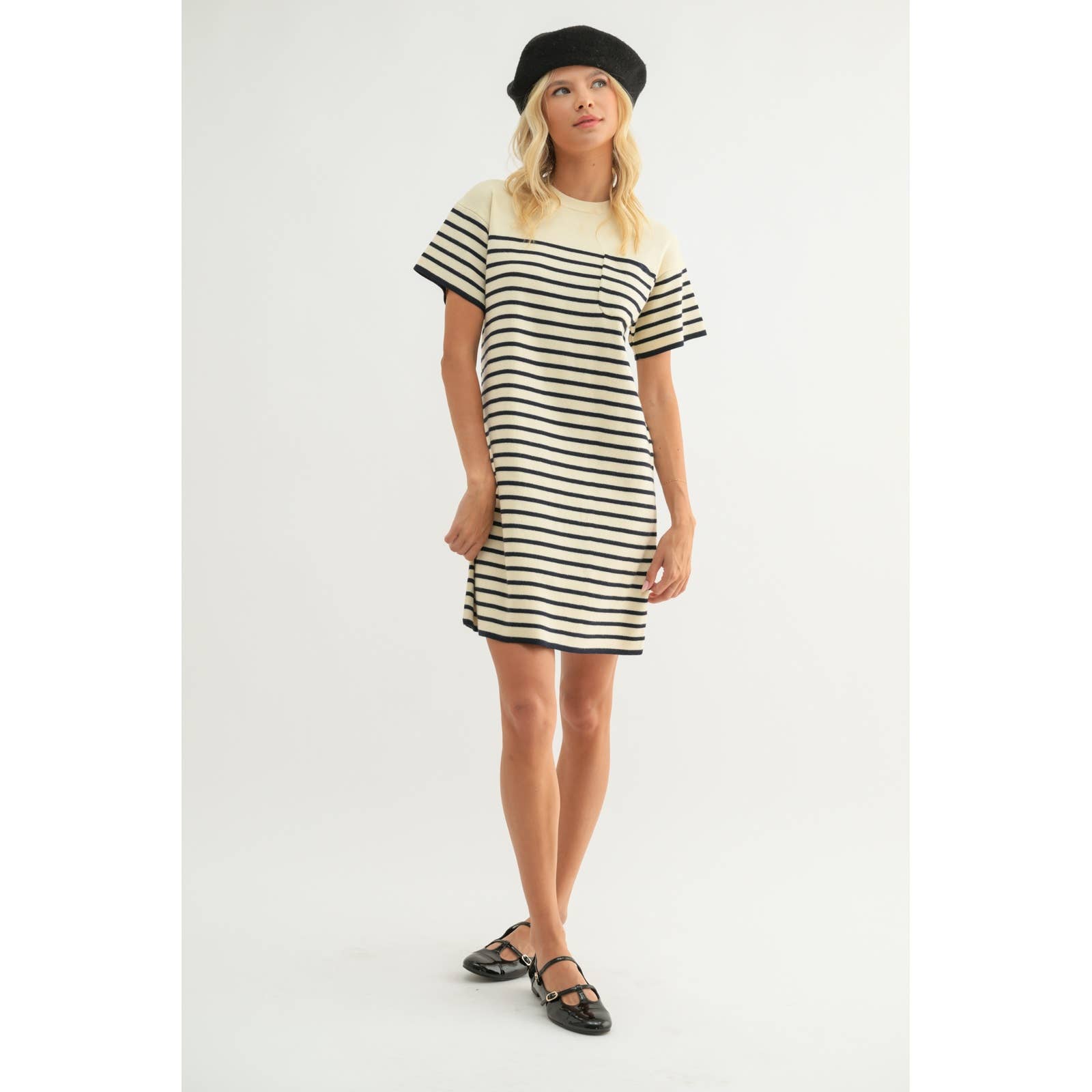 Cream & Black Striped Sweater Mini Dress