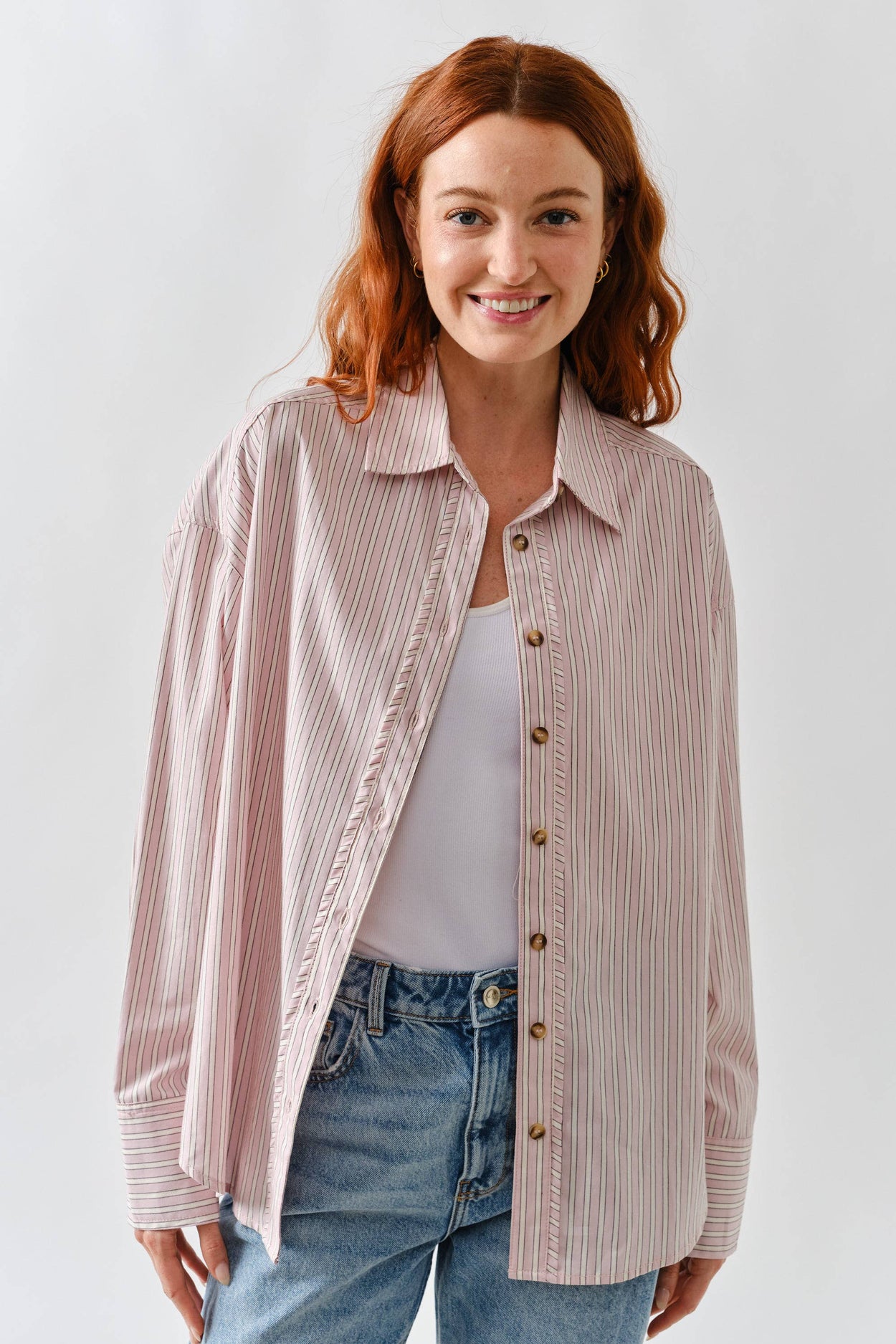Pink Oversized Stripe Structured Shirt
