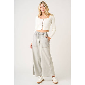 Washed Black Striped Elastic Pants