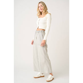 Washed Black Striped Elastic Pants