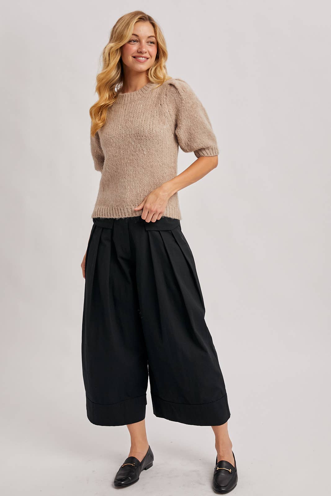 Black Pleated Wide-Leg Pants
