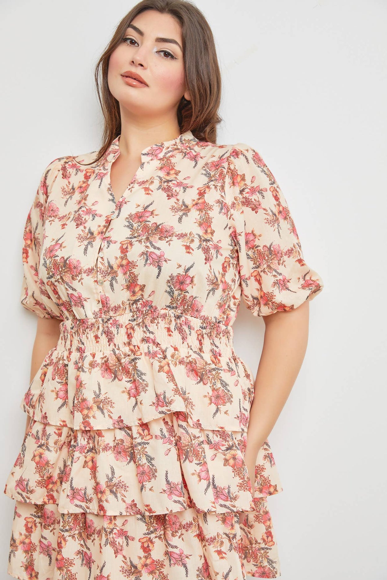 Plus Floral Tiered Mini Dress