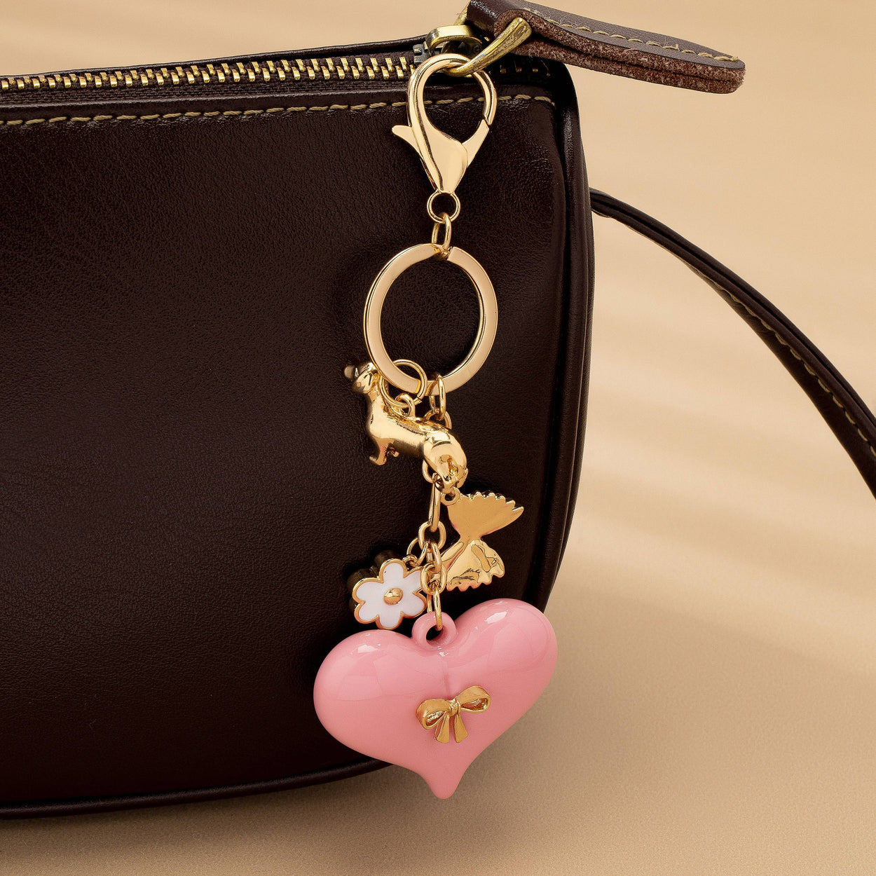 Gold Bag Charm Heart Keychain