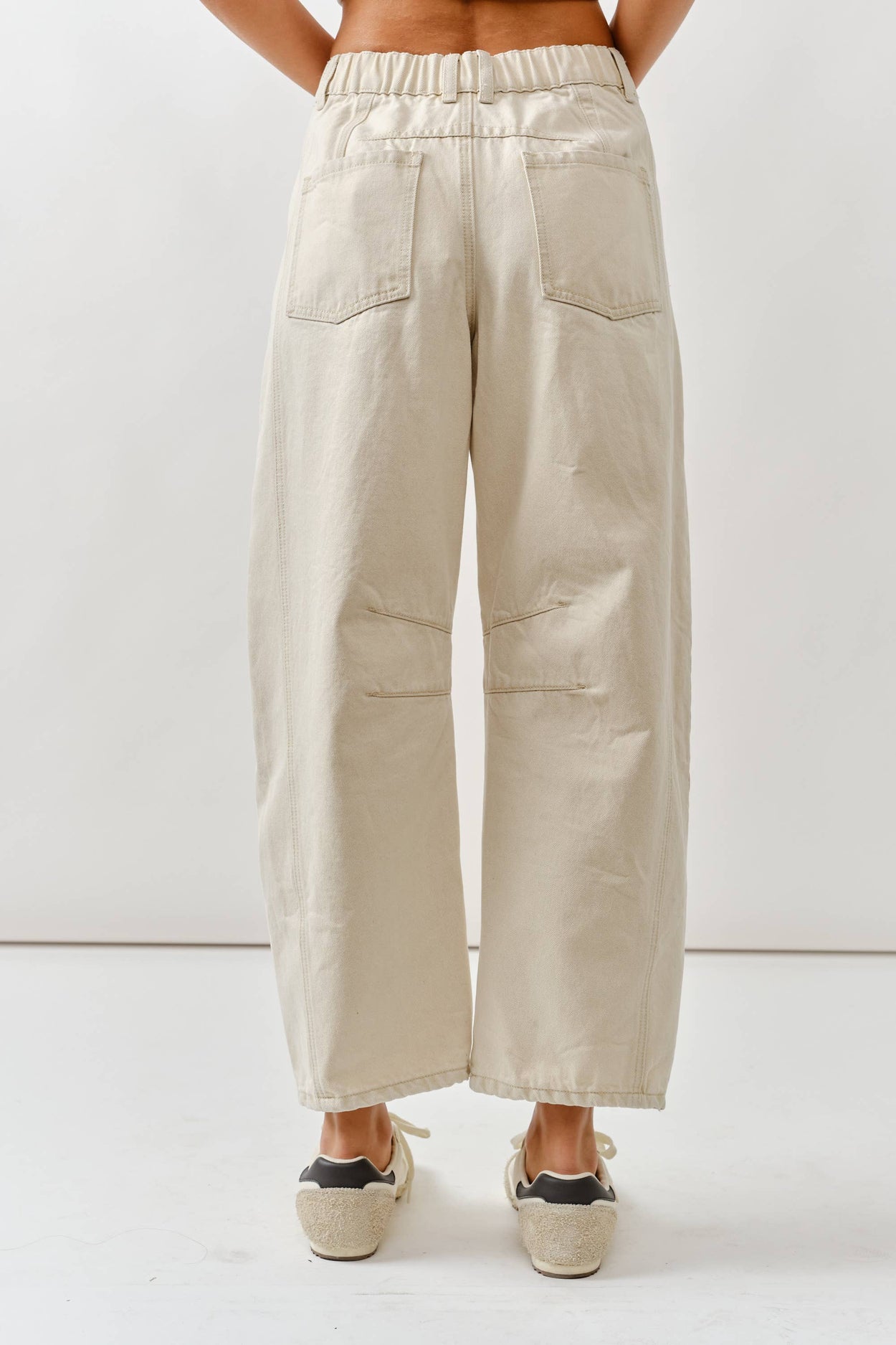 Beige Embroidered Cotton Pants