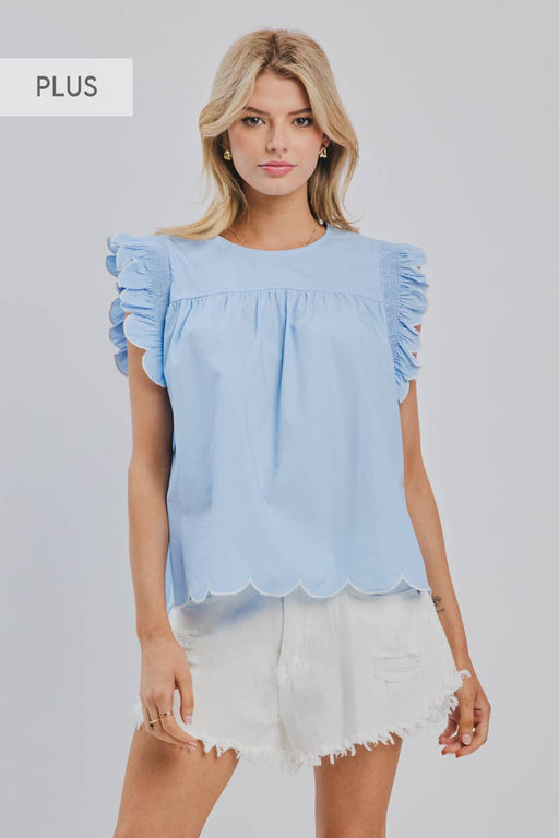 Plus Powder Blue Scalloped Flutter Sleeve Blouse