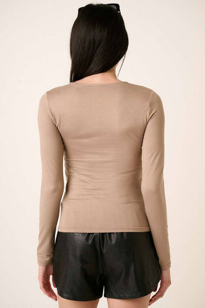 Taupe Round Neck Long Sleeve Knit Top
