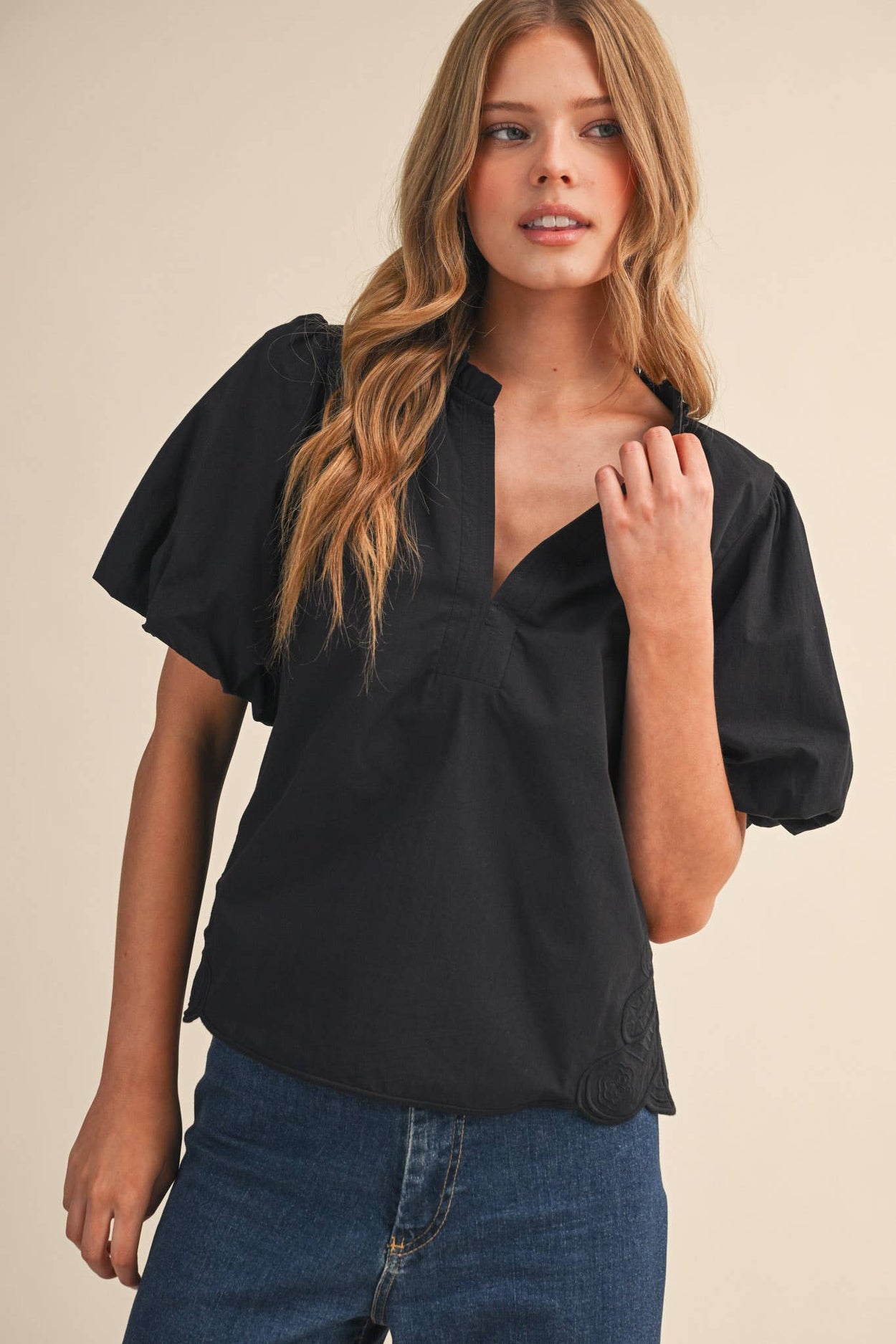 Black Bubble Sleeve Top