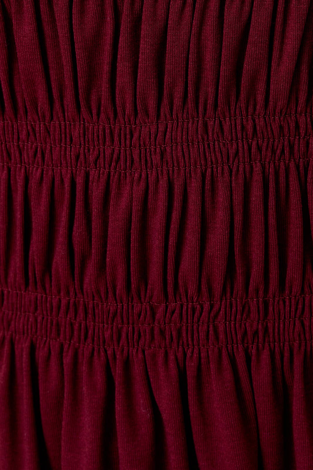 Burgundy Round Neck Long Sleeve Smocked Top