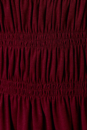 Burgundy Round Neck Long Sleeve Smocked Top