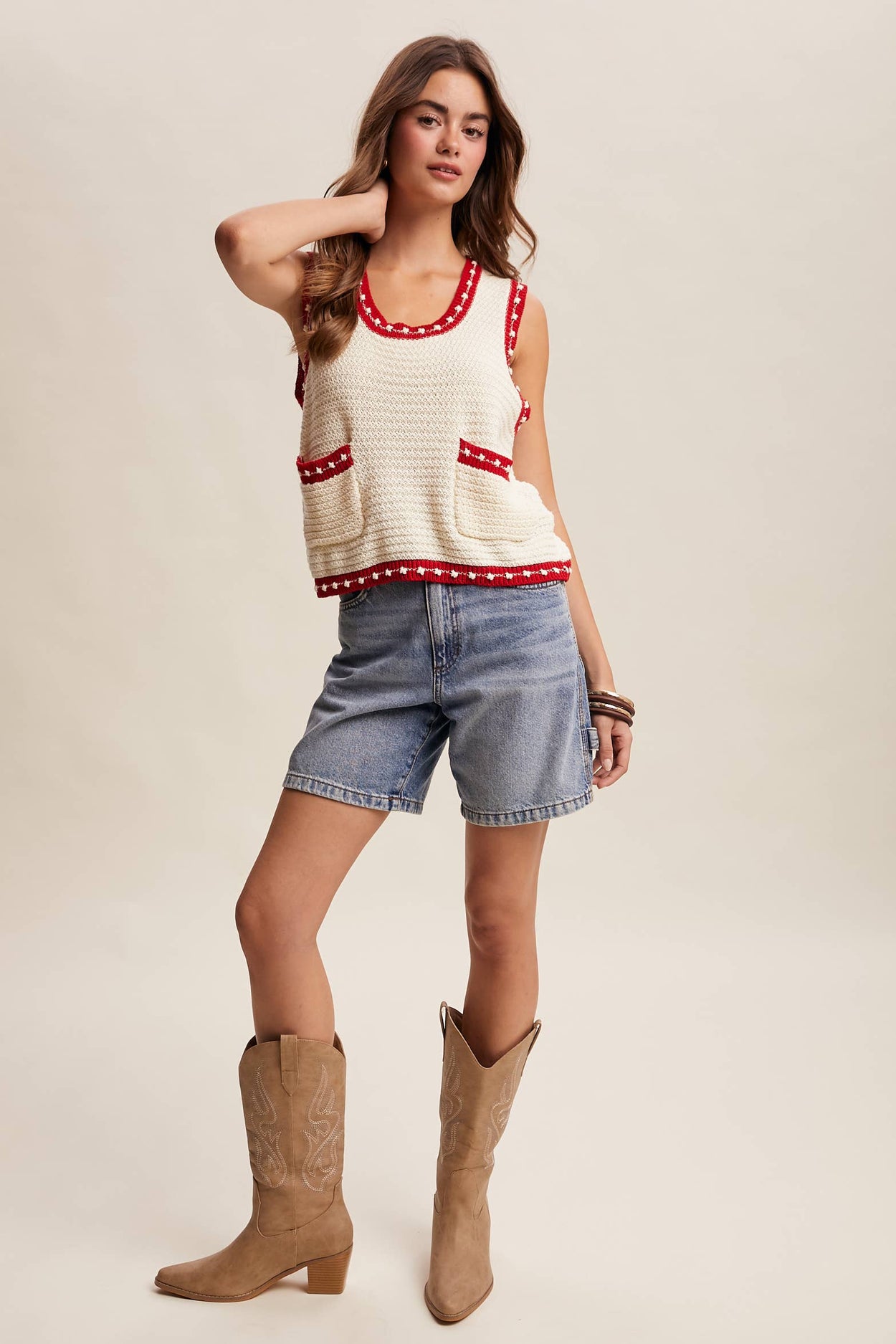 Contrast Trim Sleeveless Knit Top