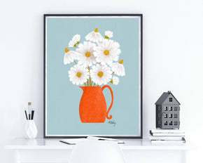 Daisies and Blue - Floral Illustration Print
