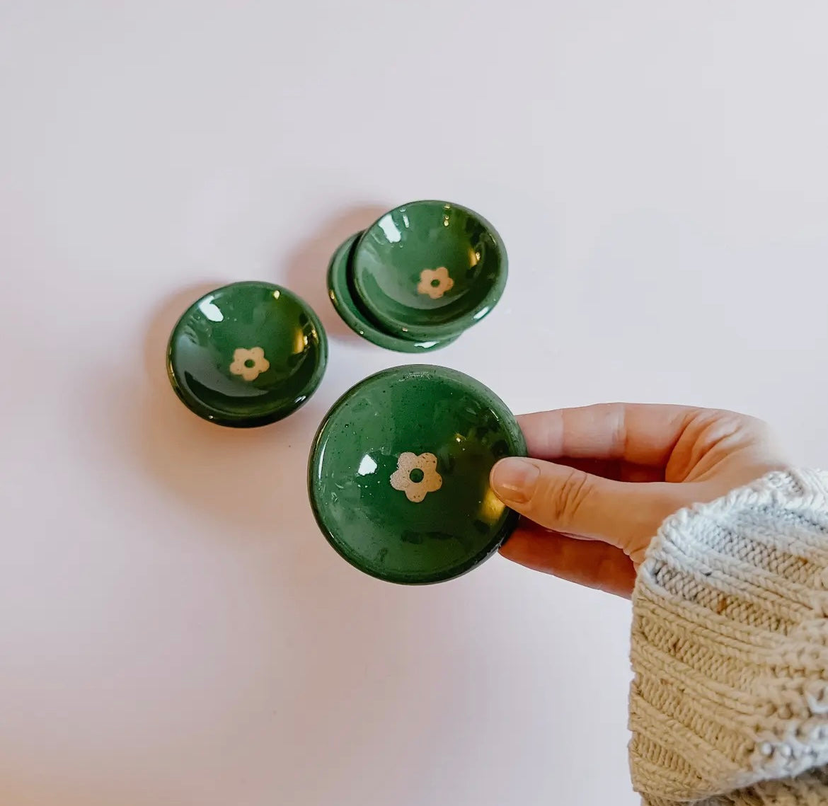 Mini Green Speckled Flower Ceramic Dish